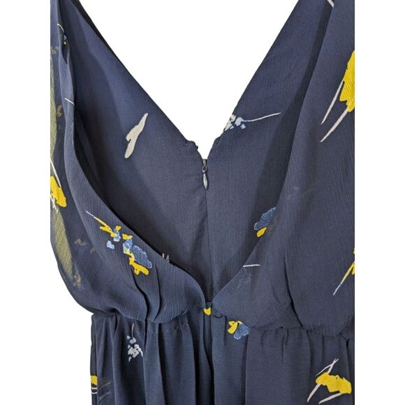 NWT DKNY dress maxi sleeveless chiffon draped back blue yellow abstract floral 4 - Picture 6 of 8